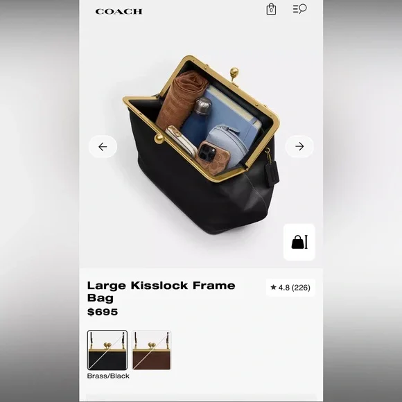 COACH Large Kisslock Frame Bag Designer Black Leather Clutch with Gold NEW TAGS - Picture 10 of 17